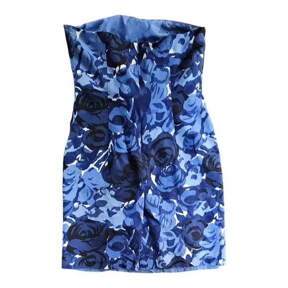 Anne Taylor Size 6 Blue Floral Lined Strapless Dress Mini - Picture 2 of 10